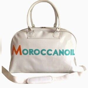 Moroccanoil White Vinyl Carry On Overnight Travel Duffle Bag 18x7x12